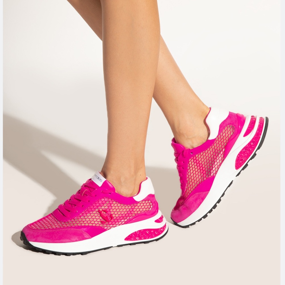 Jimmy Choo Hot Pink Mesh & Suede Platform Sneakers